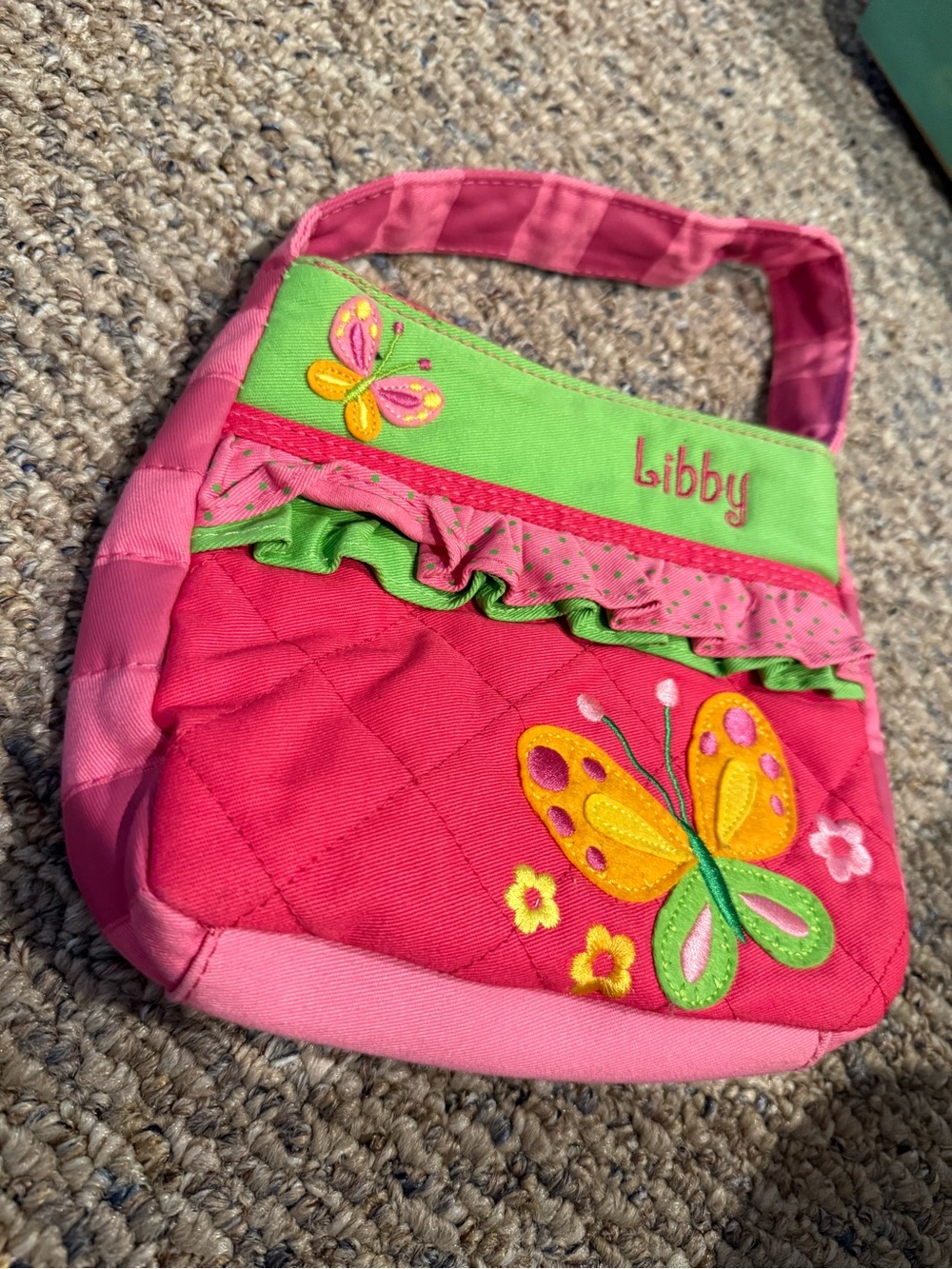 Libby Pink and Green Quilted Butterfly Kids Purse
